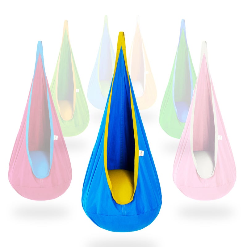 OUTREE Kids Pod Swing Seat, Cotton Child Hammock Swing Chair, Sensory Swing for Indoor and Outdoor Use,Blue and Yellow - Image 1